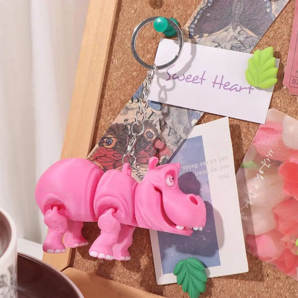 

PLA Pink Hippopotamus Keychain Movable Multi-jointed 3D Printed Animals Figurine Solid Color Model