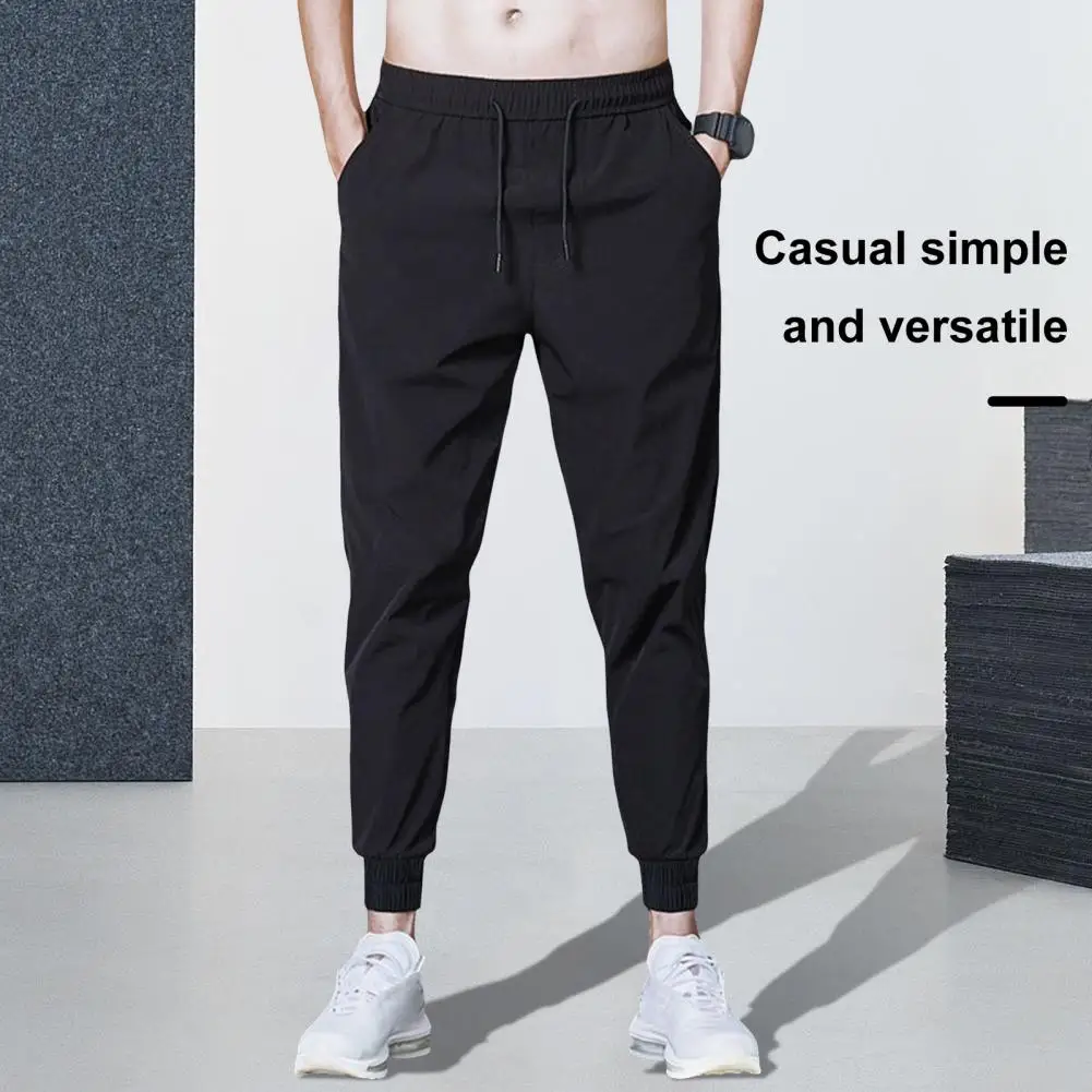 Pantalones de chándal informales de seda de hielo para hombre, pantalones de negocios rectos, elásticos, cómodos, suaves, de secado rápido, ultrafinos, Verano