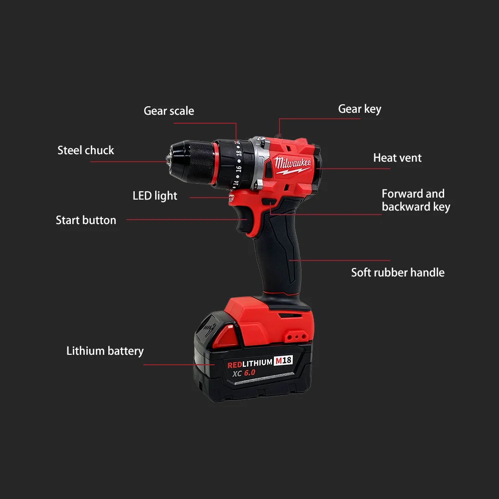 Milwaukee 18V Small Electric Drill 150N.m brushless Cordless Impact Drill of Decoration Team Uses Milwaukee Battery Power Tool