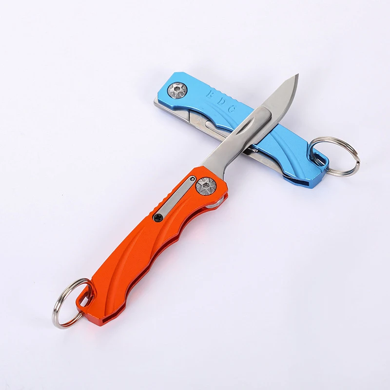 10pcs#24 Portable Titanium Mini Camping Equipment Unboxing Mini Keychain Hanging Detachable EDC Scalpel Outdoor Folding Knife