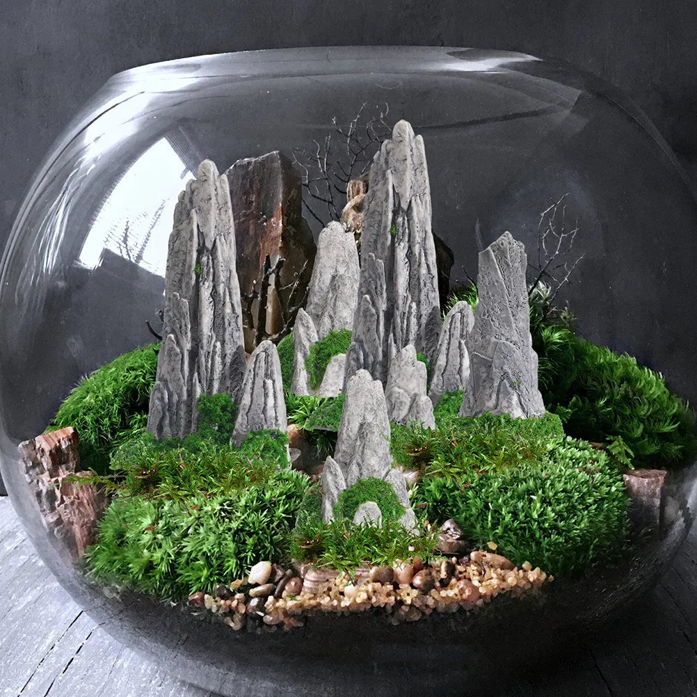 8Pcs Mini Resin Rockery Decorations Bonsai Aquarium Shrimp Tank Diorama Micro Garden Indoor Outdoor Fake Mountain Landscape