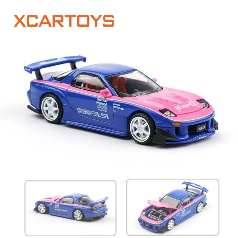 XCARTOYS 1/64 RX7 RE Amemiya Kit Blue Pink S24-08 Color Alloy Diecast Car Model Collectible Mini Vehicle for Hobby Display Gift