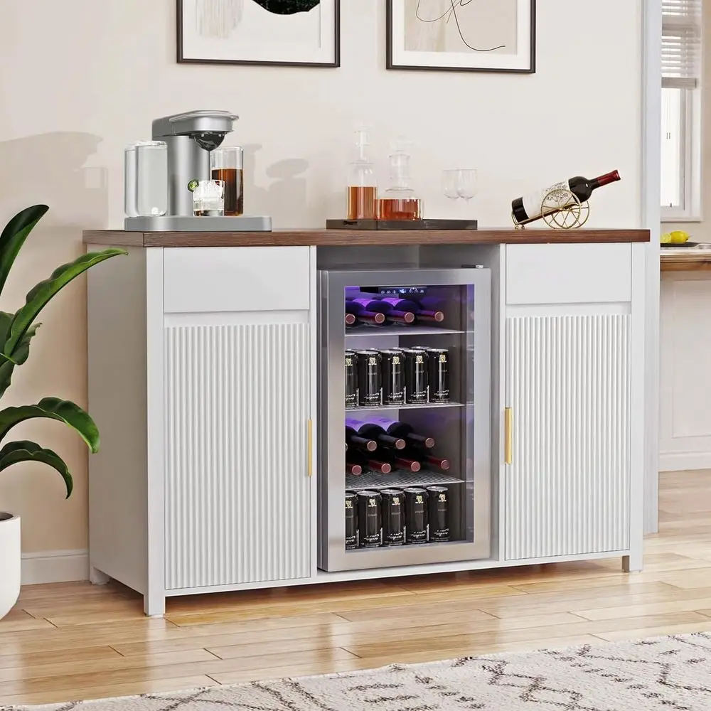

Large Coffee Bar Cabinet with Fridge Space, Mini Fridge Cabinet with Wine Storage, Buffet Sideboard Table for Home, Fluted Moder