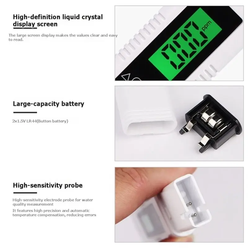 A27F-For Aquarium Pool PH Tester 2 In 1 Digital Water Tester Two Colors TDS Meter 0-9990 PPM Water Quality Tester LCD Display