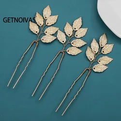 Sweet U Shape Hairpin Vintage Hair Accessories Gold Color Leaf Headdress for Bride Bridesmaid Wedding Banquet Bridal Headwear