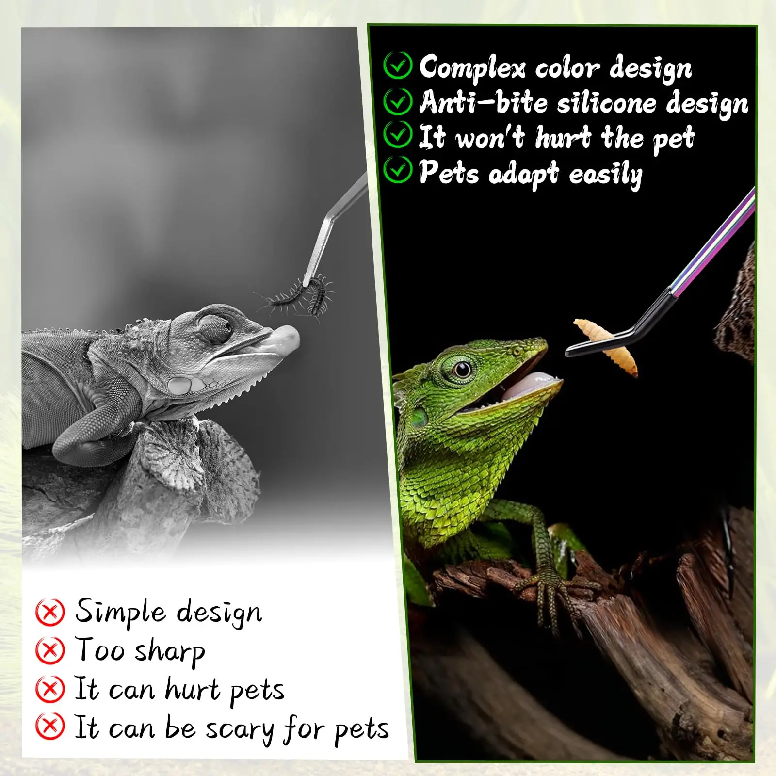 1/2 Stück Edelstahl-Reptilienfutterzange mit Gummispitze – 10,6 Zoll gerade und gebogene Pinzette für Aquarien und Bastelarbeiten – Detail 8