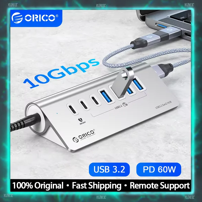 

ORICO M3U4C3 USB-C Hub USB3.2 Gen2 10Gbps Splitter with PD Charging SD/TF Card Reader USB-A Port for MacBook Laptop Phone Tablet