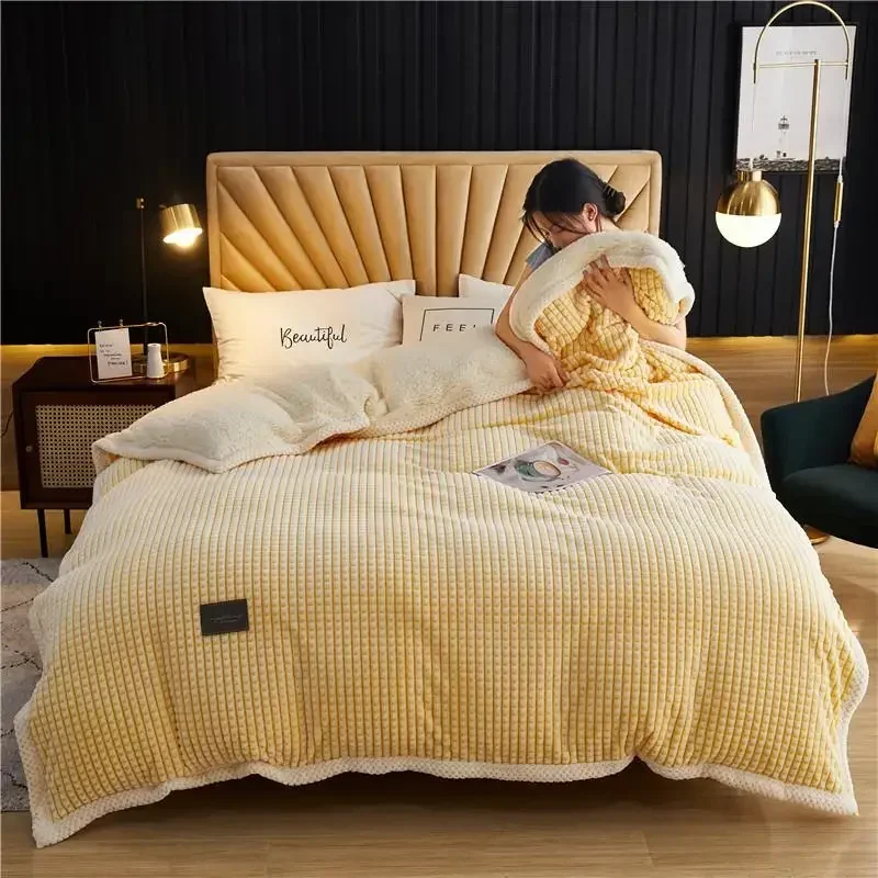 Super Soft Warm Thicken Blanket  For Beds Striped Throw Sofa Bed Cover Bedspread Quilt Autumn Winter A/B side Duvet Warm Blanket