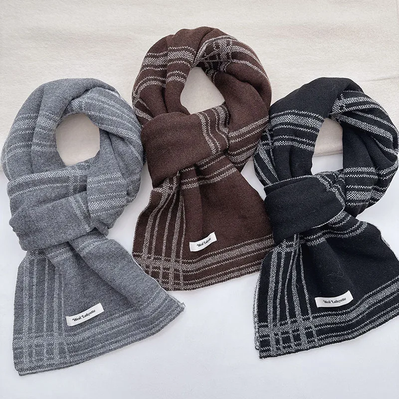 Boyfriend Future Wind Striped Wool Blended Scarf Extended Winter Warm Scarf Neutral Wind Men's and Women's Same Winter
