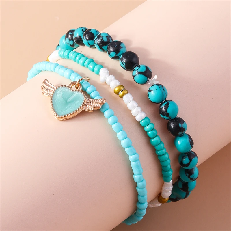 3-teiliges Set Modische Handgefertigte Perlenarmbänder für Frauen, Legierungs-Muschel-Herz-Anhänger-Armbänder, Schmuckgeschenke für Mädchen, Party, Festival – Detail 20