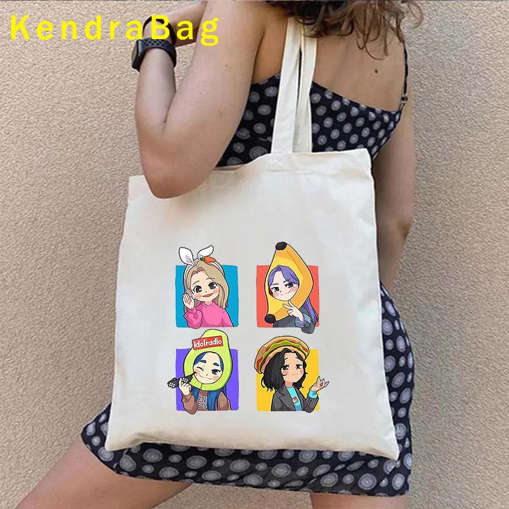 Cute Korean Food KPOP Art Lover Gift Funny Jimin Meme Ins Purple Heart Seoul Shopping Canvas Totes Bag Harajuku Shopper Handbags