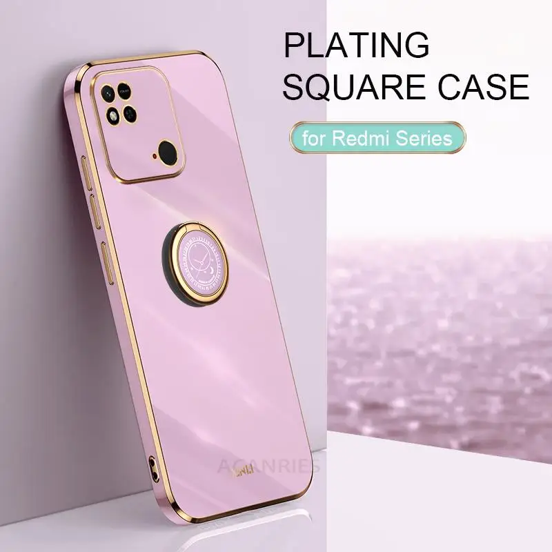 Redmi10c Plating Ring Holder Stand Case For Xiaomi Redmi 10c 10a 9c Nfc 9a 9at 10 A 9 C Poco C40 Luxury Silicone Cover Redmi10c