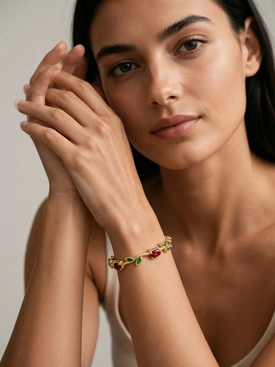 Nidin Rose Branch Bracelet For Women Oval Crystal Green Leaf Rhinestone Vine Chain Bangle Luxury Wedding Valentine Jewelry Gifts