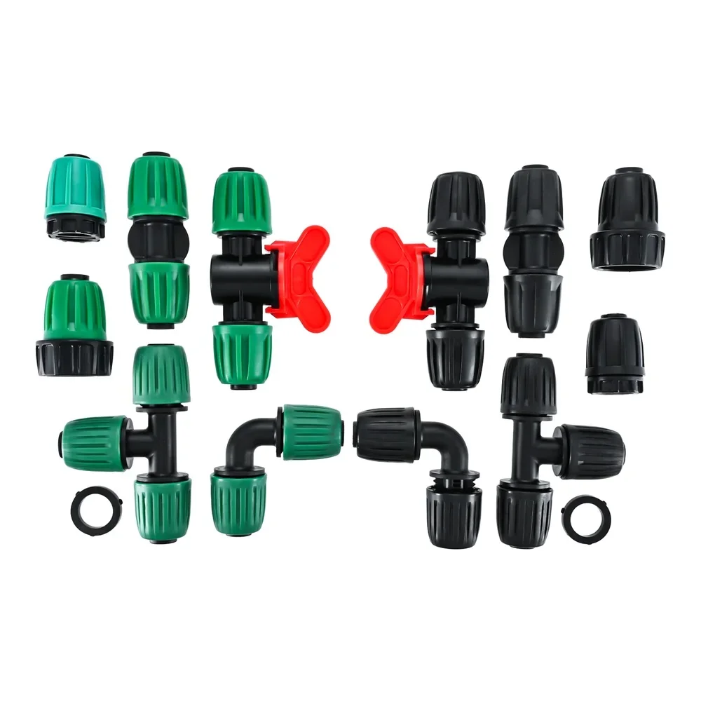 

32pcs/set 1/2In ID Tubing Fittings 0.6-0.63 OD 16mm Drip Irrigation Barbed Locked Nuts Connectors Switch Valve Tees Coupling Kit