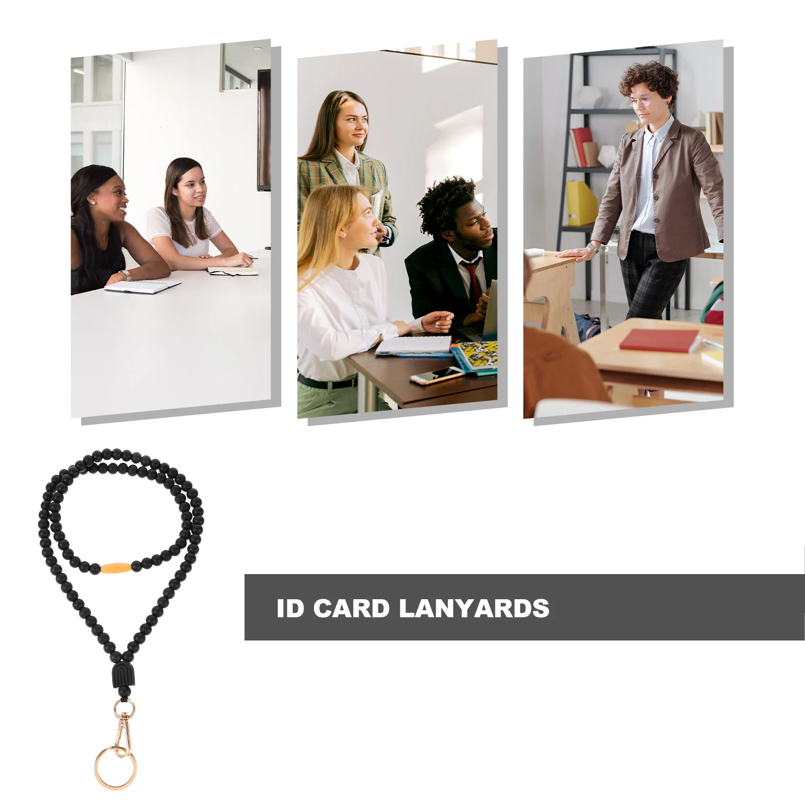 

Anti-Loss Beaded Lanyard for Id Card Badge Holder Slip-Resistant Rubber Chain Lightweight Wearable Strap for Office School