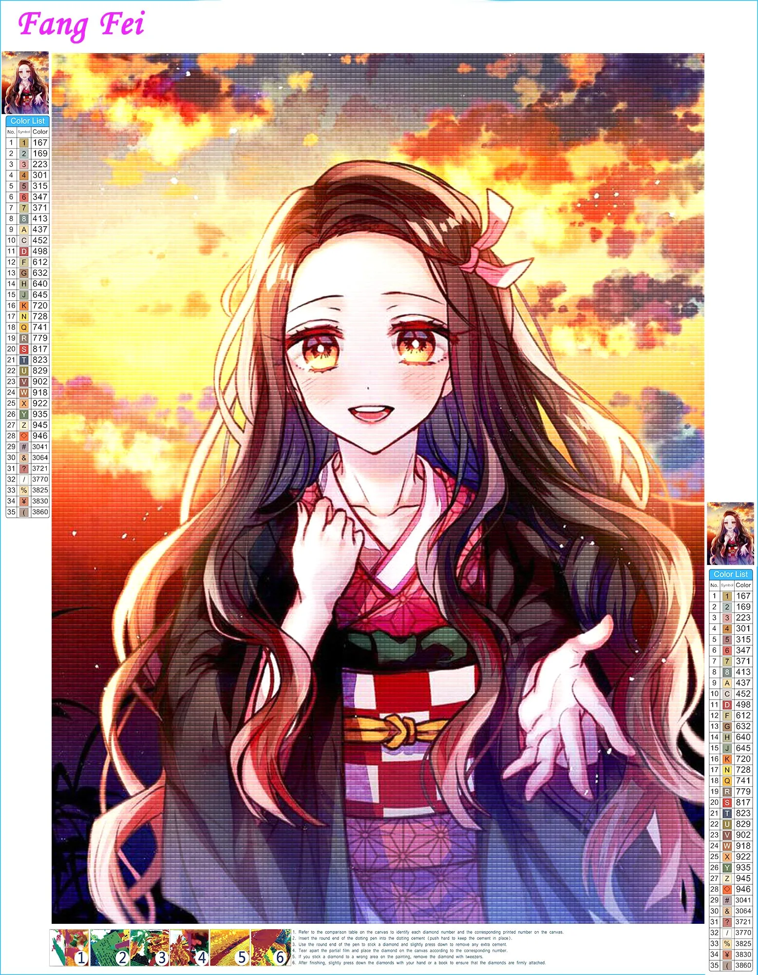 Frameless,DIY Anime Demon Slayer Nezuko Diamond Rhinestones Painting Japanese Cartoon Cross Stitch Embroidery Picture Mosaic Bed - view 2