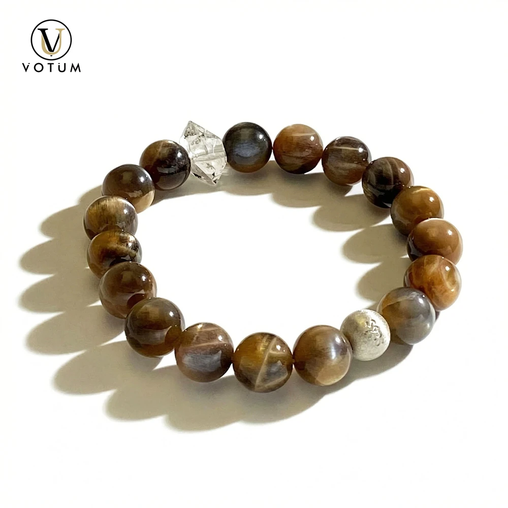 

Браслет из натурального кристалла Votum 9,5 м: двойной терминальный кристалл из элецистального кварца, бусины, украшение для мужчин и женщин