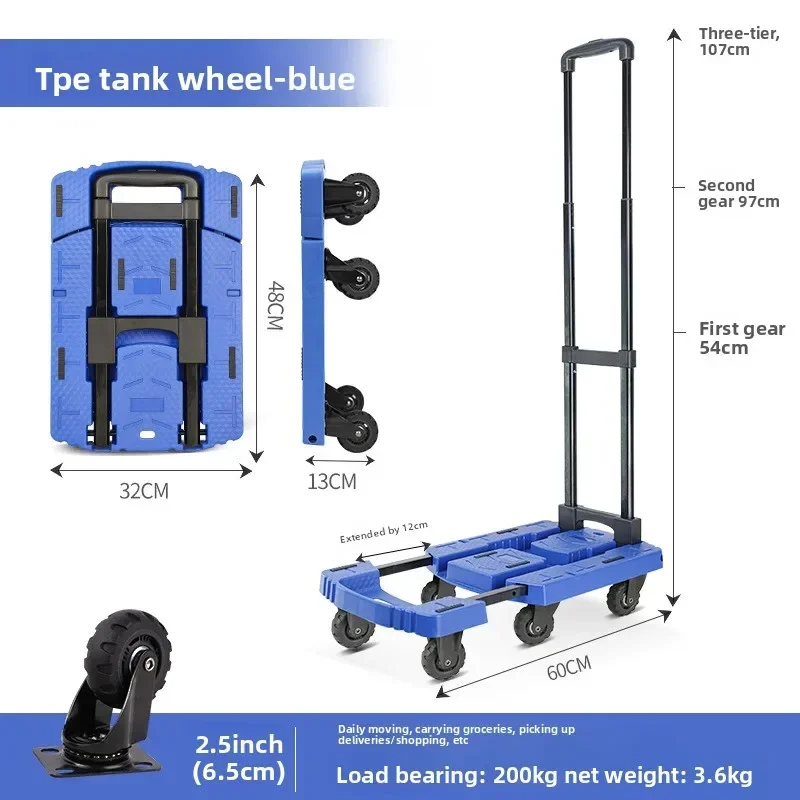 Firm Hand-pulled truck, flatbed truck, portable trailer, trolley, moving truck, six wheels Durable
