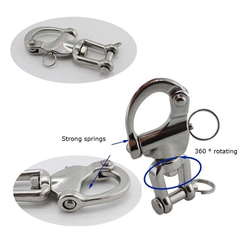 316 Stainless Steel Swivel Shackle Fork Fixed Spring Universal Swivel Dismounting Buckle For Marine Quick Connections Durable