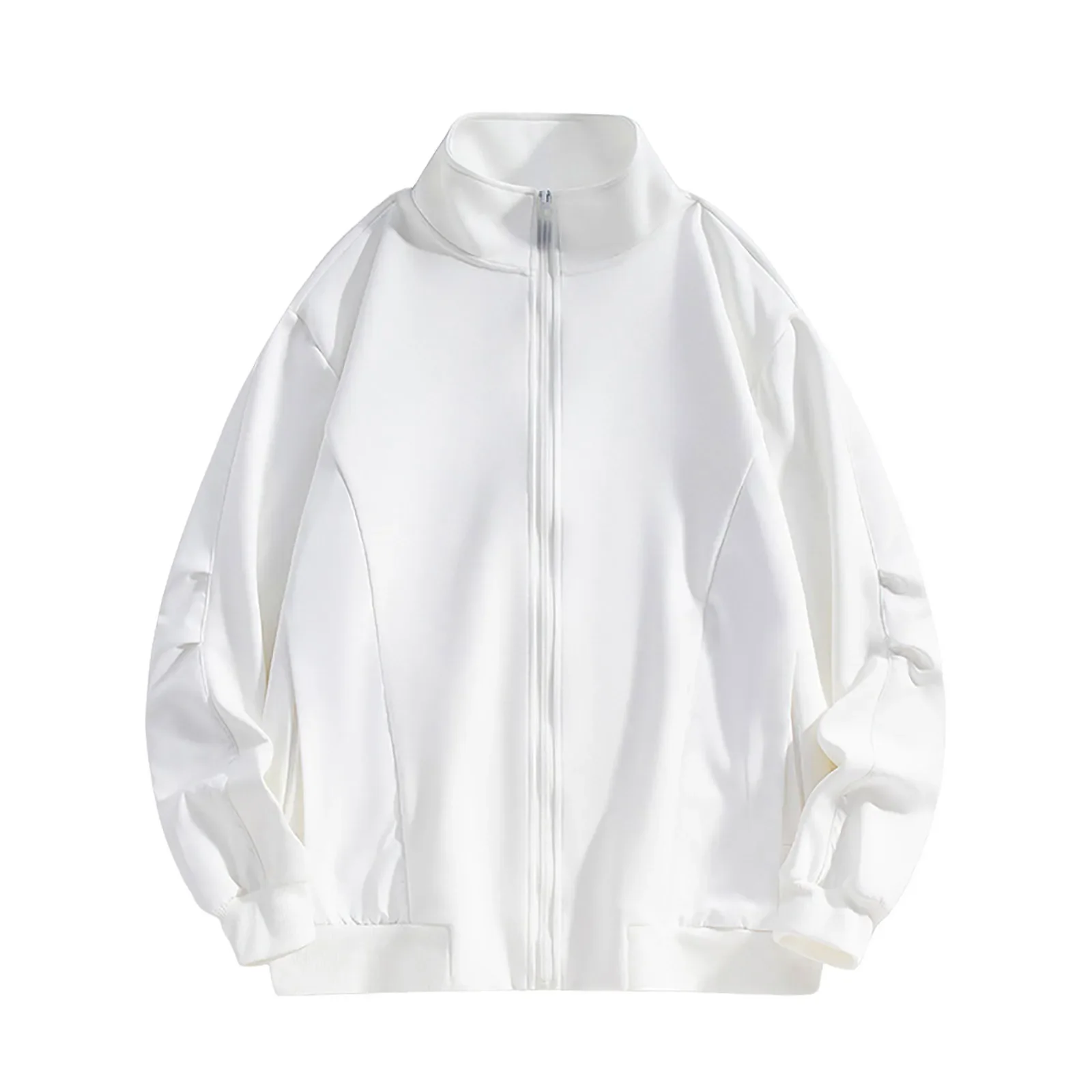 

Men's casual solid-color round-neck zip-up sport hoodie (long-sleeved, hoodless), also suitable as a long-sleeved jacket
