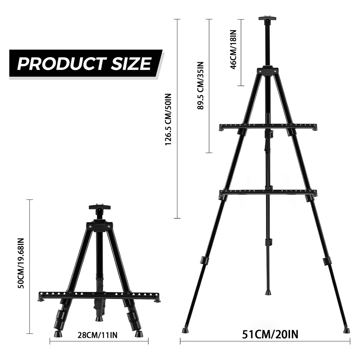 Art easel, adjustable floor folding aluminum easel, sturdy and portable easel for painting and exhibition.