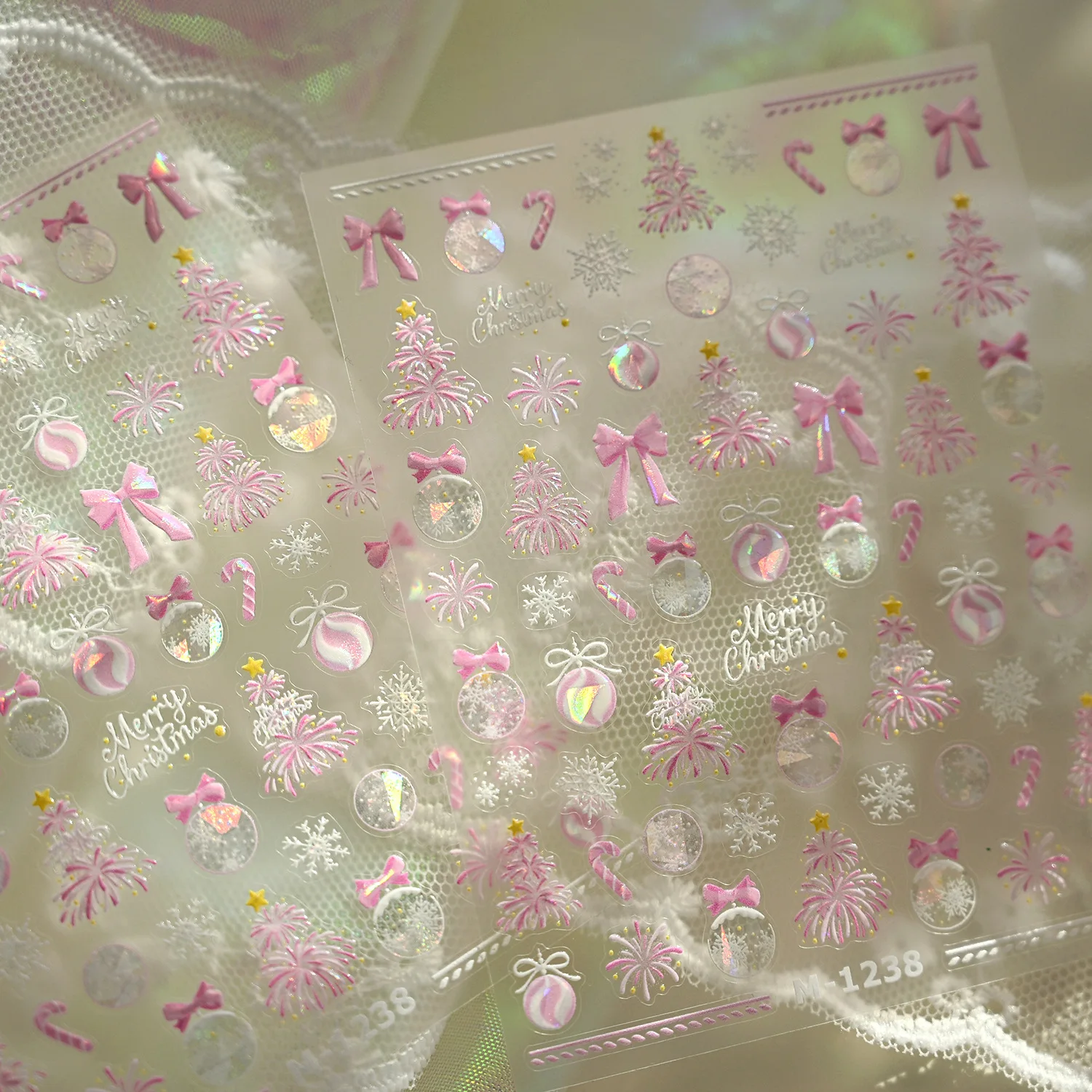 Błyszcząca Choinka Kryształowa Kula Zimowy Płatek Śniegu Fajerwerk Laska Cukrowa Bałwanek Kokarda Prezent Zamek Kwiat Naklejka Ozdoba do Paznokci