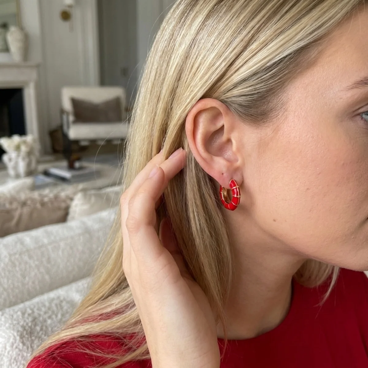 Minimalistische bunte Emaille-Streifen-Ohrstecker für Damen und Herren, trendige geometrische runde Creolen, Alltags- und Partyschmuck – Detail 21