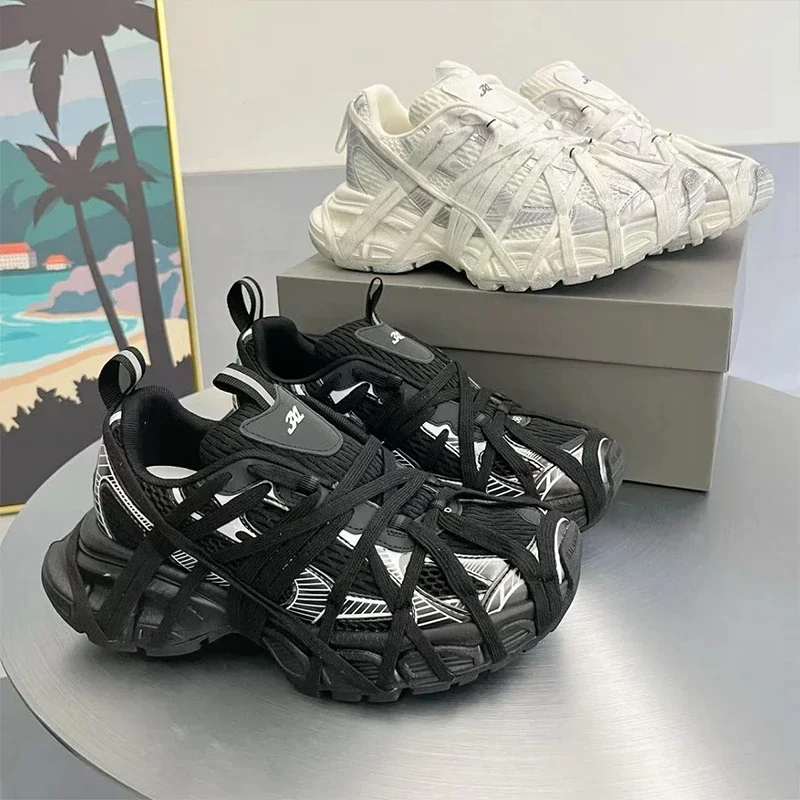 

Брендовый дизайн, унисекс, спортивная обувь на толстой подошве, повседневные кроссовки большого размера на шнуровке, новые модные женские кроссовки для бега