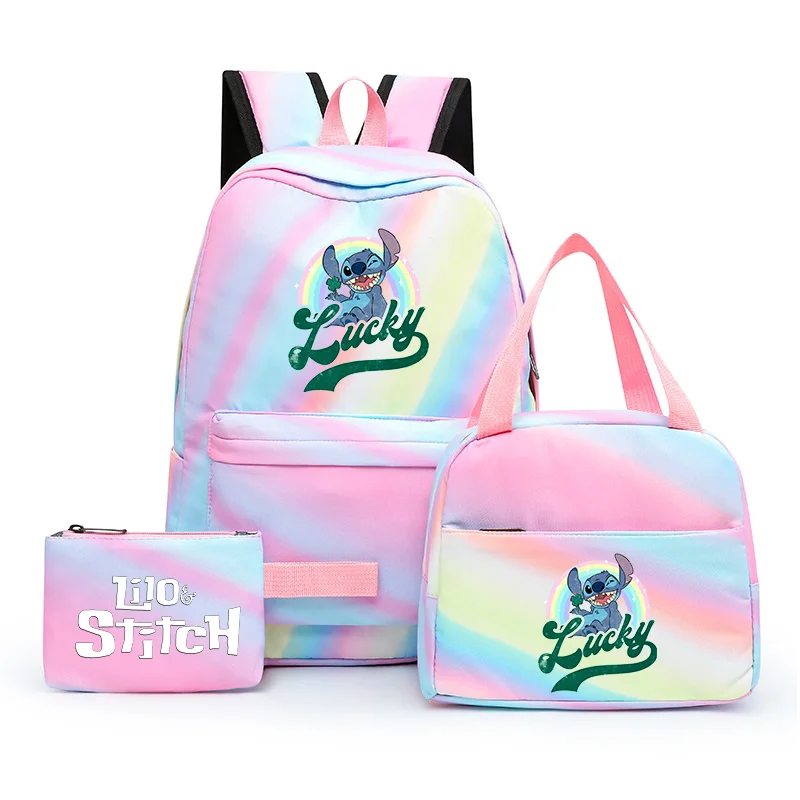 

3pcs Disney Lilo Stitch School Bags for Girls Women Student Sets Colorful Backpack with Lunch Bag Rucksack Casual