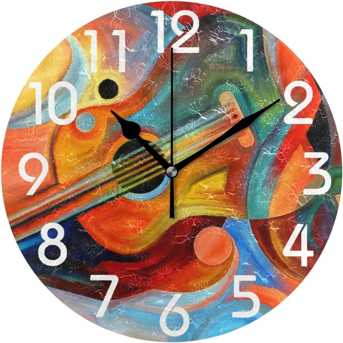 Chic Beautiful Painting Music and Rhythm Print Round Wall Clock Decorative, 9.5 Inch Battery Operated Quartz Analog Quiet