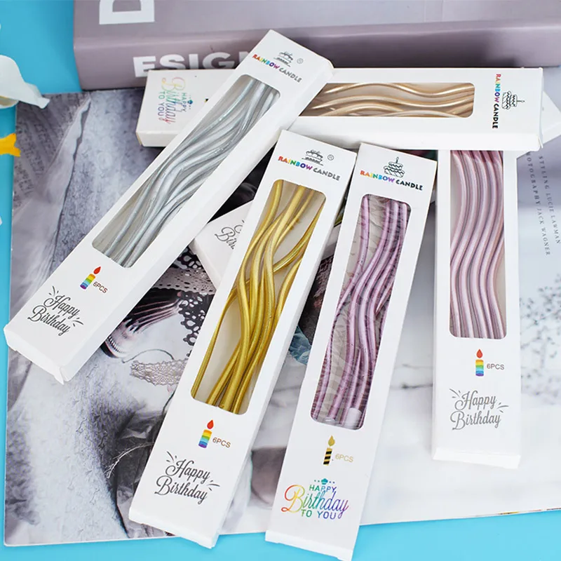 Special-shaped Curve Birthday Candle 6pcs/box Gold Colored Gold Silver Champagne Candle Twist Thread Candle Children's Birthday