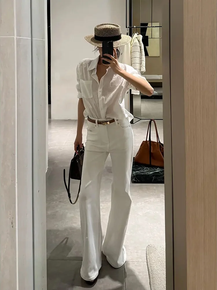 High Waist Flared Jeans Women's Casual Style Denim Pants Loose Fit White Non-Matching Leggings Spring 2026 New Arrival