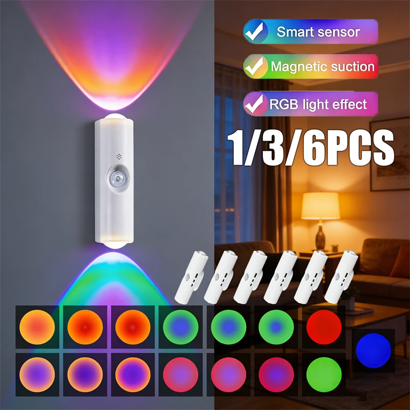 

Wall Mounted Cat Eye LED Motion Sensor Light RGB/3 Color Adjustable Wall Night Light fo Home Bedroom Staircase Ambient Lighting