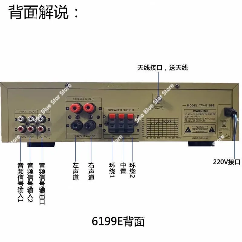 Household Karaoke Pre-amplifier High PowerPower Amplifier 6199E Five-channel 220V 1000W Bluetooth Power Amplifier
