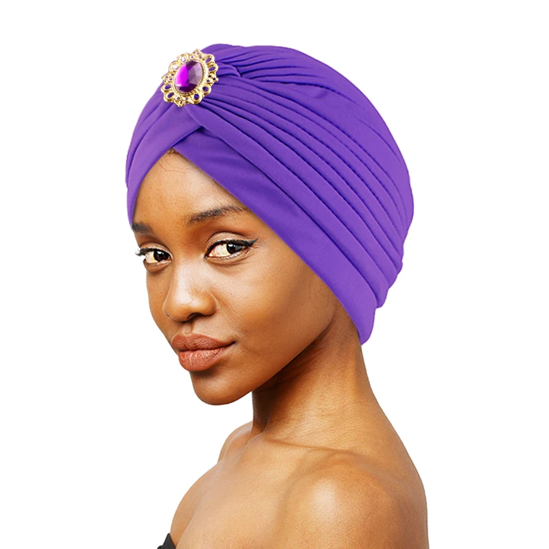 Muslim Fashion Women Elastic Alloy Drill Twist Knot Hat Chemo Cap Cancer Hat Islamic Femme Headscarf Indian Hat Headband Turban