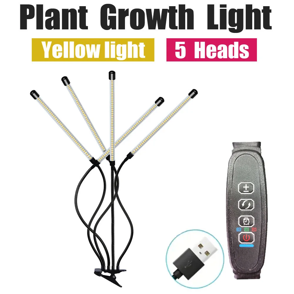 Clip Plant Lamp, LED Full Spectrum Growth Lamp, USB Warm White Light, Timing Dimming.