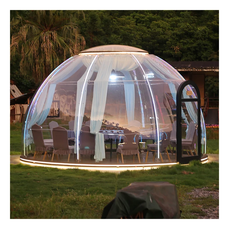 Outdoor Glamping Tourism Pavilion Transparent Stargazing Inflatable Tent with Powder Coated Metal Star Structure for Camping