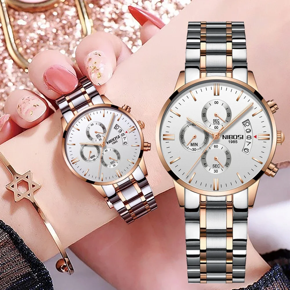 NIBOSI 2021 Fashion Women Watches Top Brand Luxury Ladies Wristwatches Stainless Steel Waterproof Girl Gift Female Quartz Watch