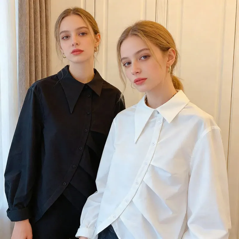 

2026 Spring Women Shirts Long Sleeve Blouses For Ladies Solid Color Female Casual Loose Turn-down Collar Tops