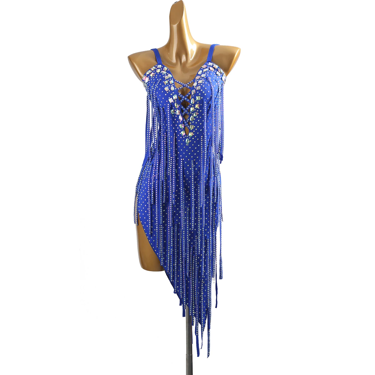 Latin Dance Adult Children AB Diamond High-End Custom Tango Women's Professional Diamond Stripe Tassel Suspender Dress