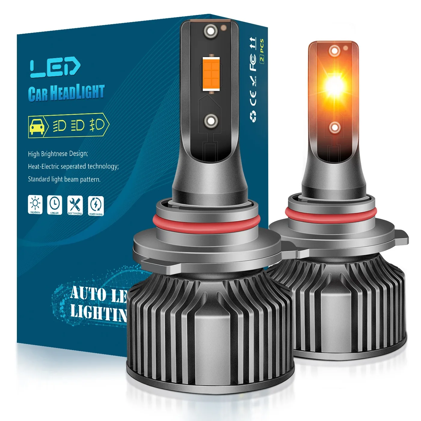 

12V 50W 2000K Amber Orange LED Headlight Bulbs Fog Lamp Fit H3 H7 HB3 HB4 HIR2 H8 H9 H11 H10 H16 9005 9006 9012