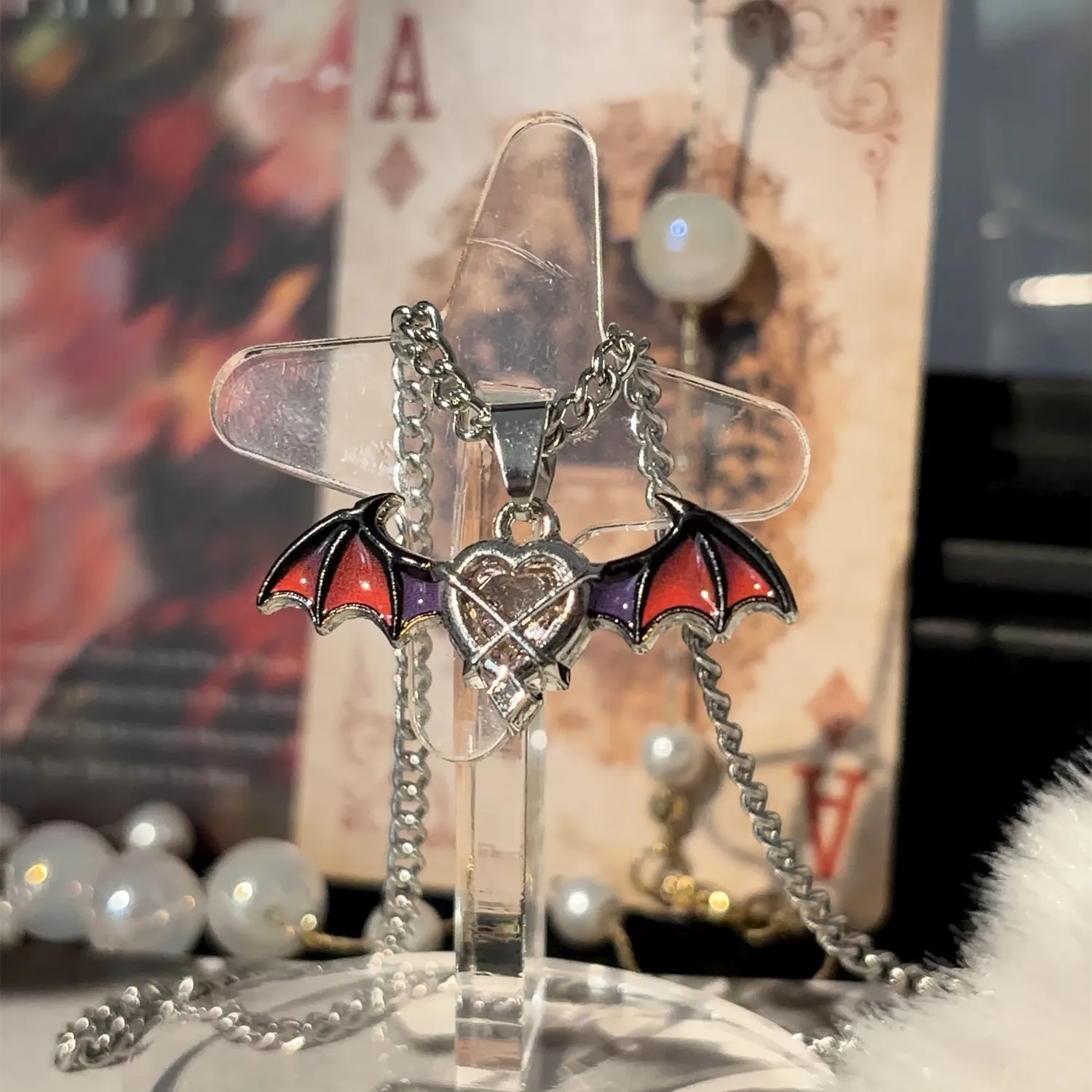 Genshin Impact Columbina Cosplay Necklace Durin Dragon Wings Chain Kawii Heart Sweater Necklace Hip Hop DIY Party Props Gifts image 4