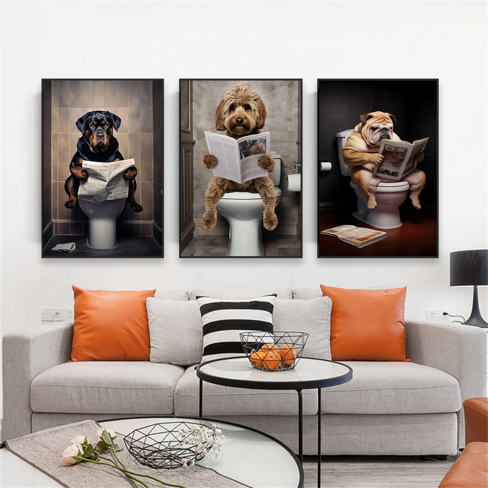 Funny Cockapoo Wall Art Poster Funny Bathroom Prints Vintage Animal Art Canvas Painting Home Toilet Wall Art Decoration