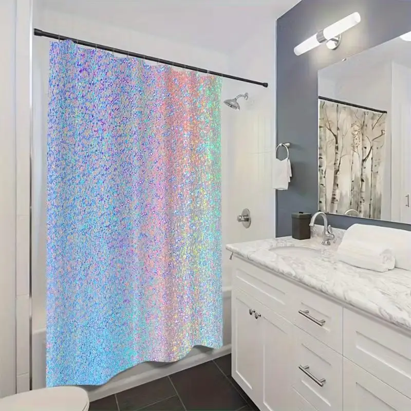 Waterproof Glitter Confetti Rainbow Mosaic Shower Curtain Liner for Colorful Bathroom Decor Home Accent Shower Curtain view 2