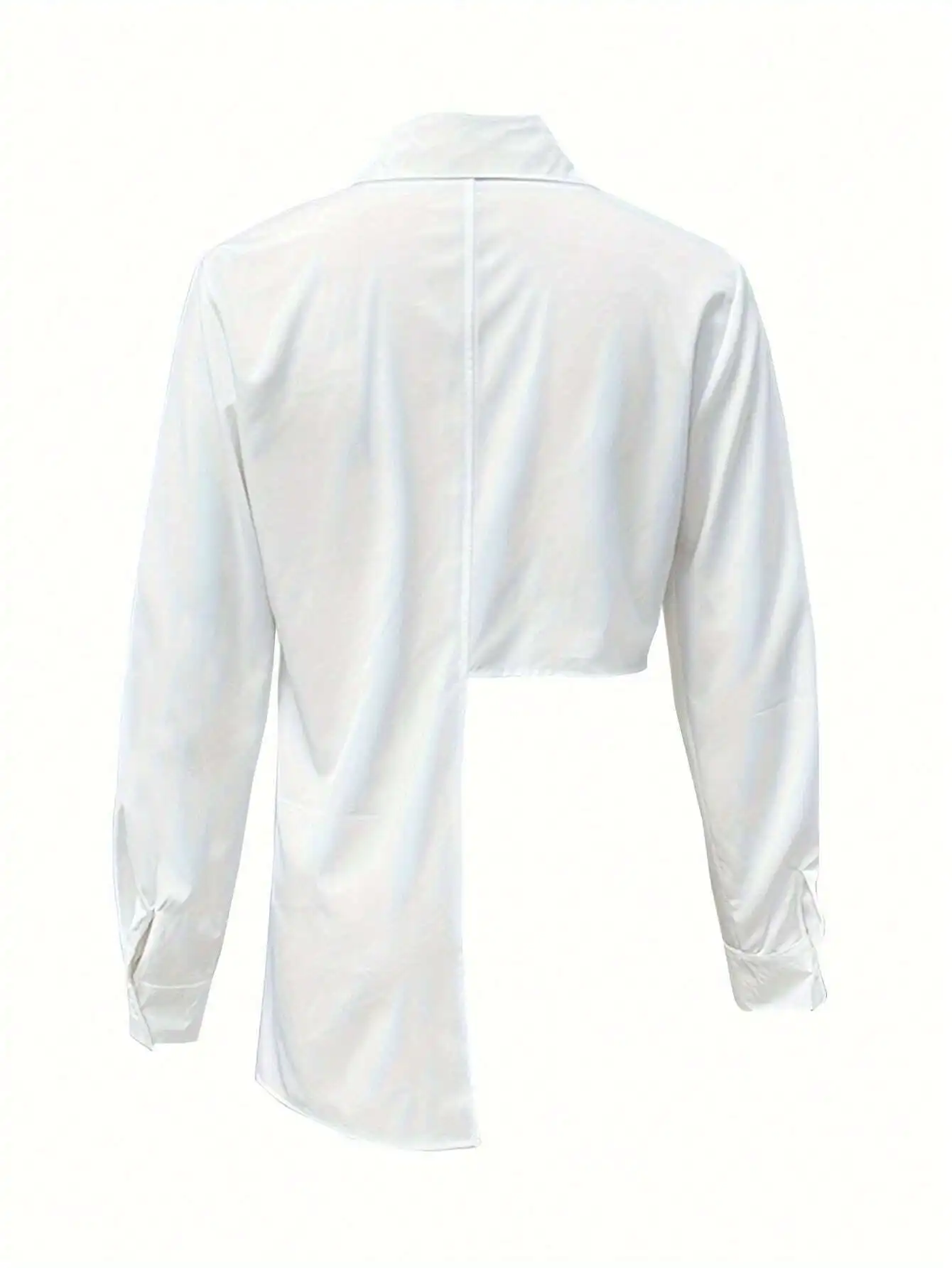 

Women's Asymmetrical Button Front Long Sleeve Solid White Casual Blouse