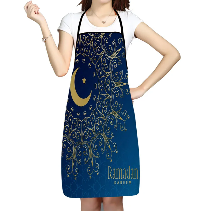 Kitchen Apron Islamic Muslim Ramadan Printed Sleeveless Oxford Fabric Aprons for Men Women Home Cleaning Tools Creative Gifts