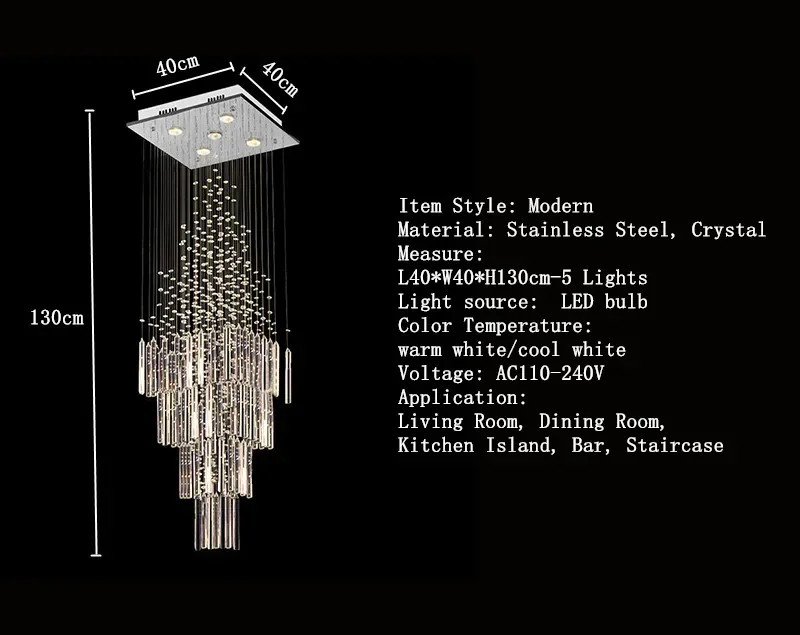 

Modern Square Base Led Pendant Light Fixture for Living Room Decor Columnar Crystal Chandelier Stair Loft Luxury Hanging Lamp