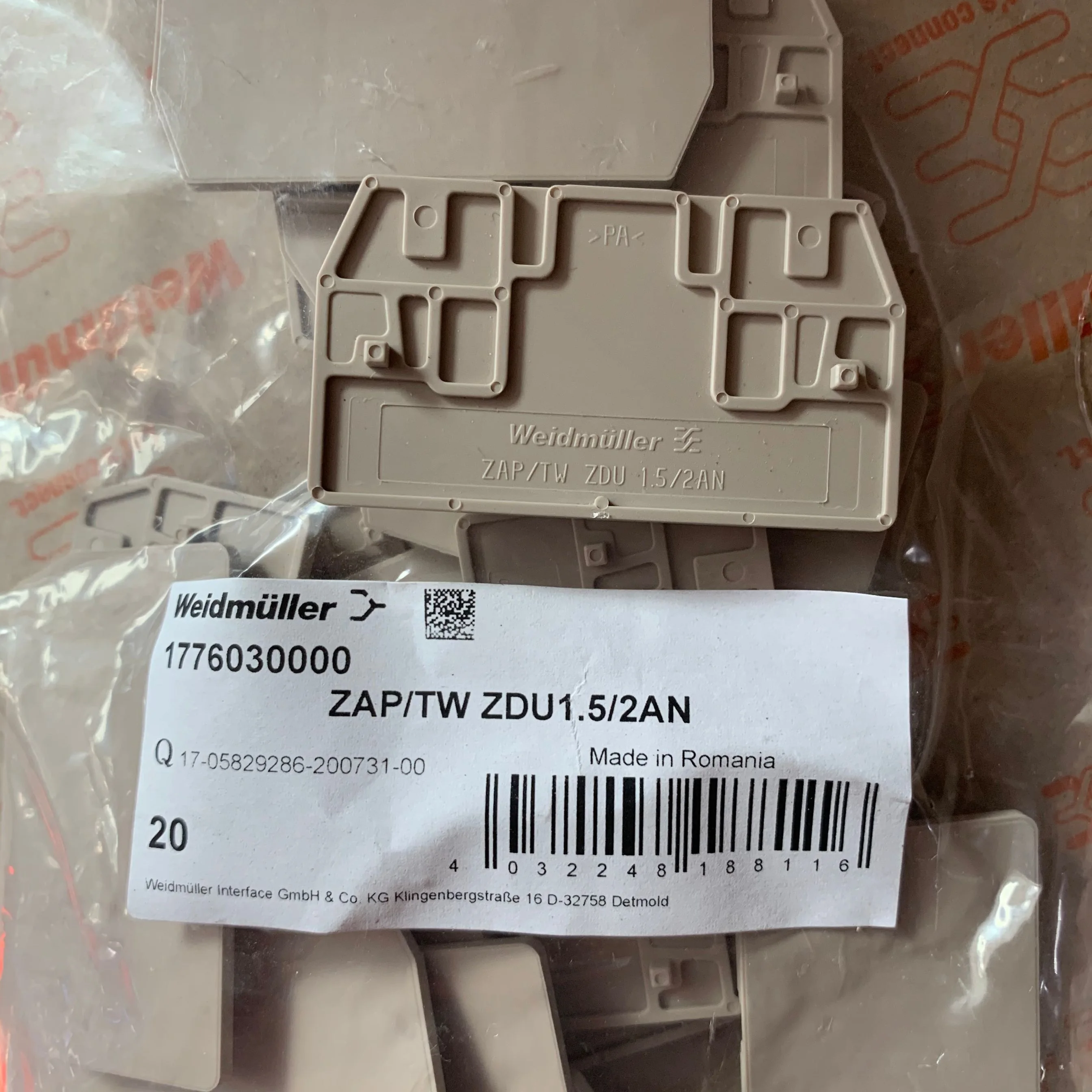 ZAP/TW ZDU1.5/2AN 1776030000 терминал, перегородка, перегородка