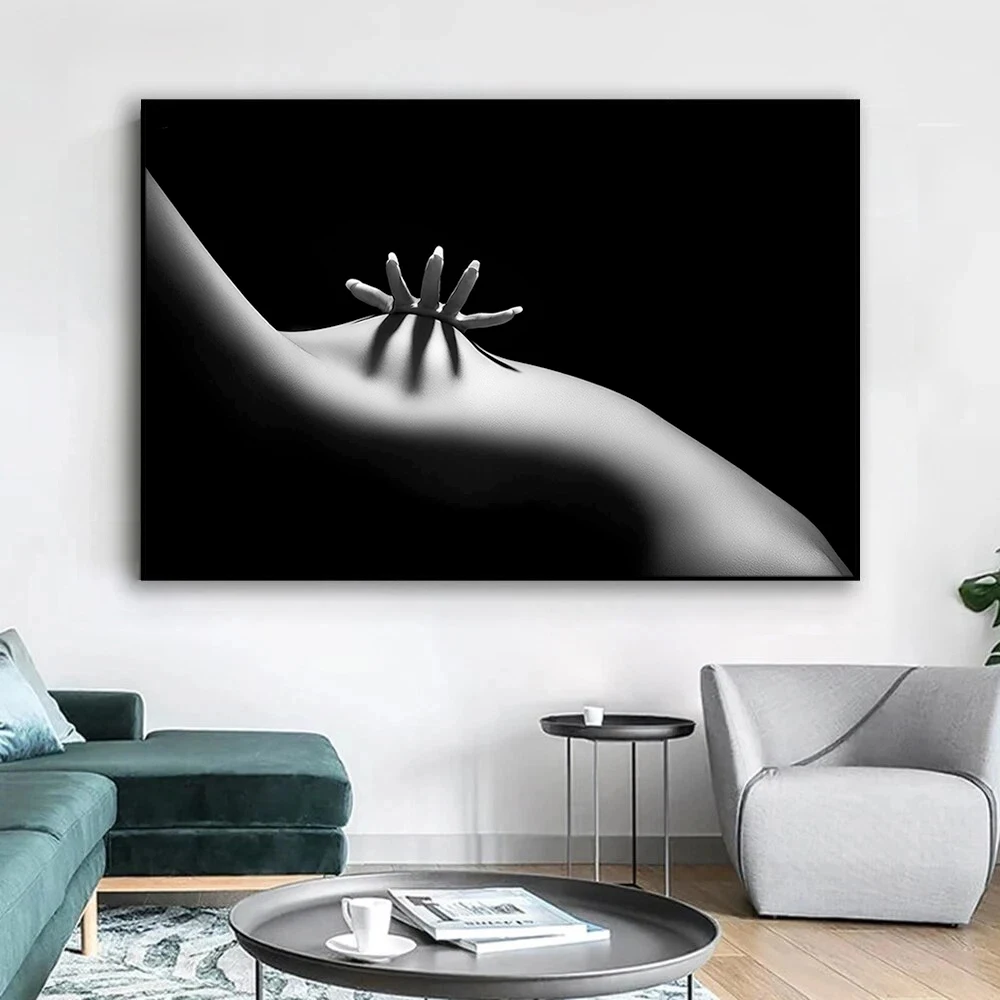 Sexy Woman Body Art Poster Canvas Cloth Fabric Print Painting for Home Decor Black White Wall Art Picture Bedroom Decoration