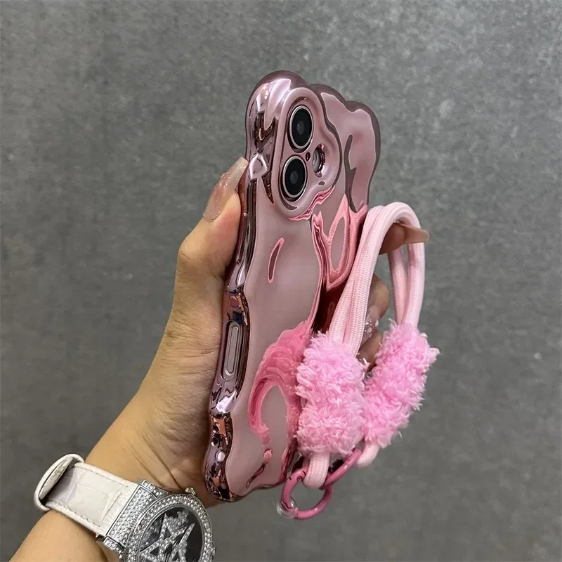 

Роскошный чехол 3D Wavy Wrinkle Curly Edge для iPhone 17, 16, 15, 14 Pro Max Plus 13, 12, 11, 17, воздушное покрытие с защитным чехлом на ремешке